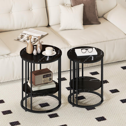 Set of Two Marble-Effect Coffee Tables - Black