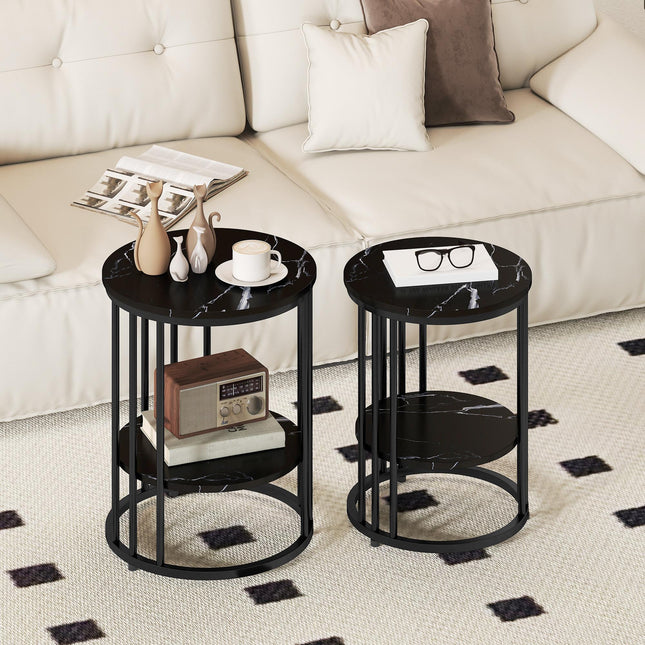 Set of Two Marble-Effect Coffee Tables - Black
