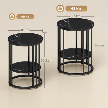 Set of Two Marble-Effect Coffee Tables - Black