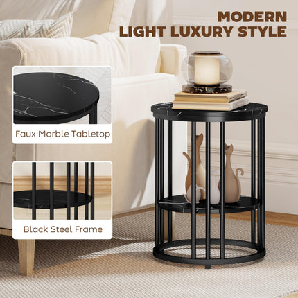 Set of Two Marble-Effect Coffee Tables - Black