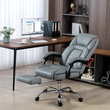 Faux Leather Reclining Office Chair, with Footrest - Grey