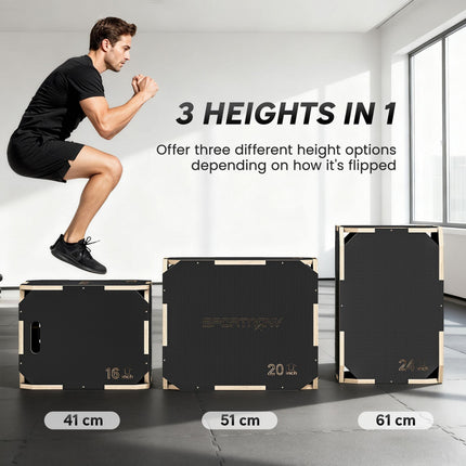 Non-Slip Plyo Box, Corner-free Wooden Jump Box, 41 x 61 x 51 cm