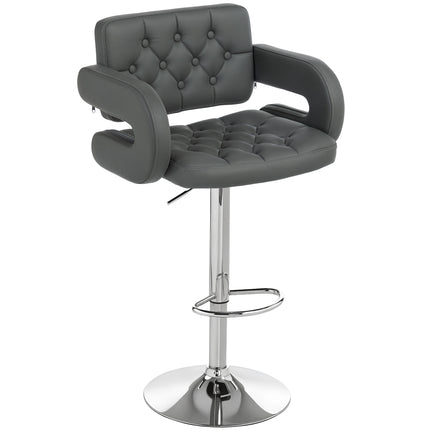 PU Leather Upholstered Swivel Bar Stool, Height Adjustable with Back, Armrest, Footrest, Grey