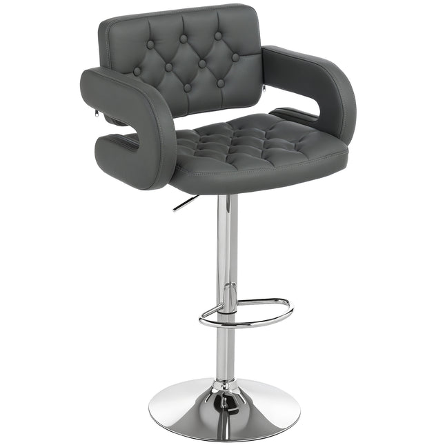 PU Leather Upholstered Swivel Bar Stool, Height Adjustable with Back, Armrest, Footrest, Grey