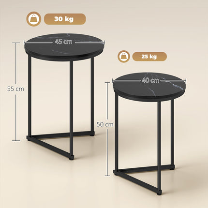 Set of Two Marble-Effect Nest of Tables - Black Marble Effect