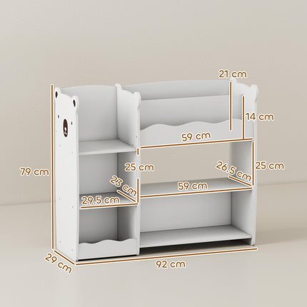 Kids Toy Storage Unit, Bear Design Kids Bookshelf and Toy Organiser, for Bedroom, Nursery, Playroom, White