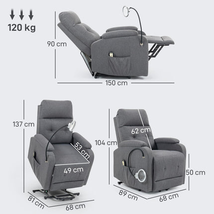 Electric Rise/Recline Armchair, with Reading Light - Grey