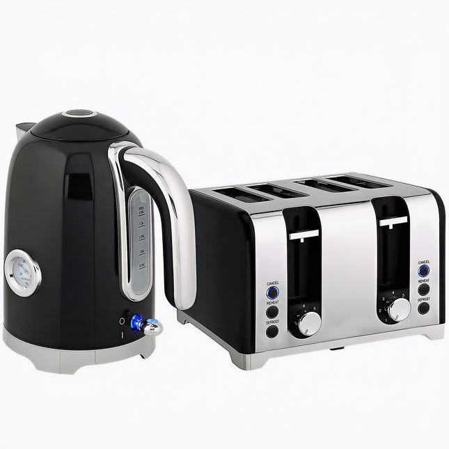 Retro 3000W Kettle and Toaster Set - Black