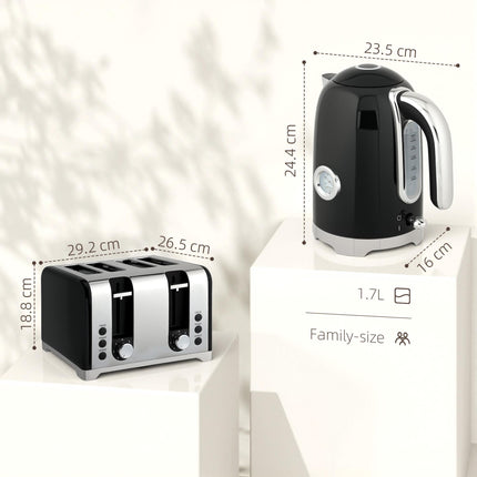 Retro 3000W Kettle and Toaster Set - Black