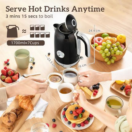 Retro 3000W Kettle and Toaster Set - Black