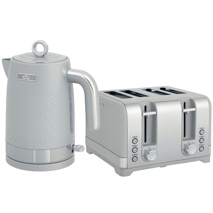 Sleek Textured Kettle and Four-Slice Toaster Set - Grey