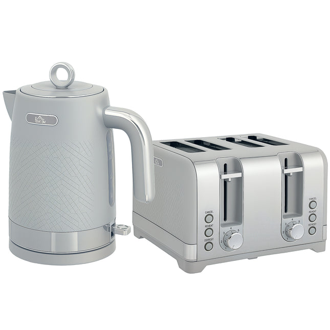 Sleek Textured Kettle and Four-Slice Toaster Set - Grey