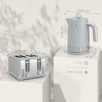 Sleek Textured Kettle and Four-Slice Toaster Set - Grey
