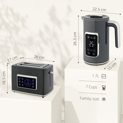Touch Screen Kettle and Toaster Set - Grey
