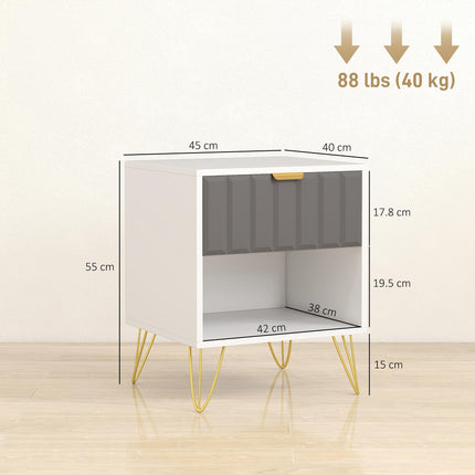 Bedside Table Modern Bedside Cabinet with Drawer and Open Compartment, 45 x 40 x 55, White
