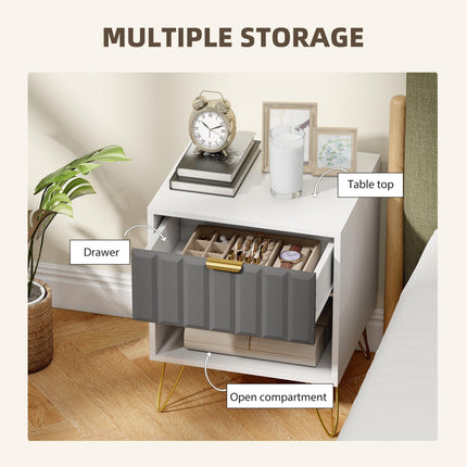 Bedside Table Modern Bedside Cabinet with Drawer and Open Compartment, 45 x 40 x 55, White