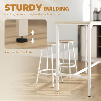 5 Piece Bar Table Set for 4 with Stools, Metal Frame, Footrest for Kitchen Natural Wood