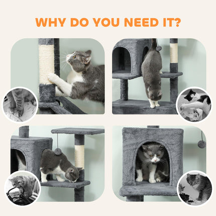 202cm Large Cat Tree with 6 Scratching Posts, 2 Hammocks, 2 Condos, 2 Perches, Pompoms, for Indoor Cats to Rest and Play