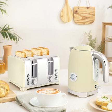 Retro 3000W Kettle and Toaster Set - Cream