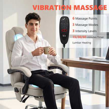 Office Chair with 6-point Vibration Massage and Heat, Fabric Desk Chair with Foo