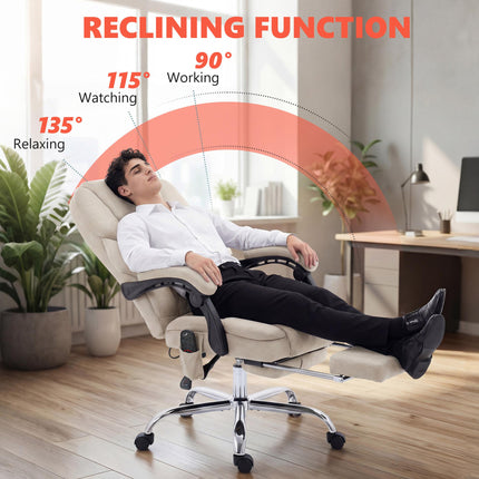 Office Chair with 6-point Vibration Massage and Heat, Fabric Desk Chair with Foo