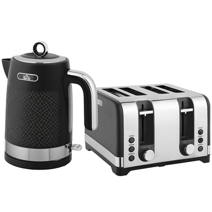 Sleek Textured Kettle and Four-Slice Toaster Set - Black