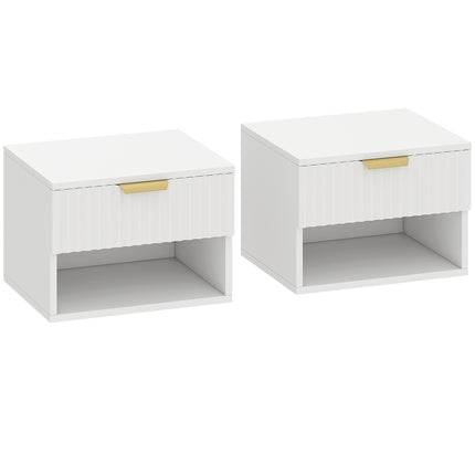 Floating Nightstands Set of 2, Modern Wall Mounted Bedside Tables, White