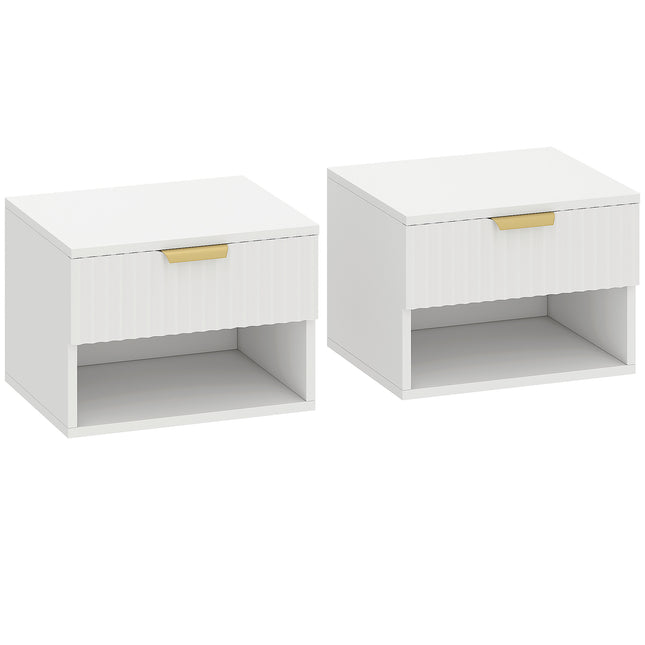 Floating Nightstands Set of 2, Modern Wall Mounted Bedside Tables, White