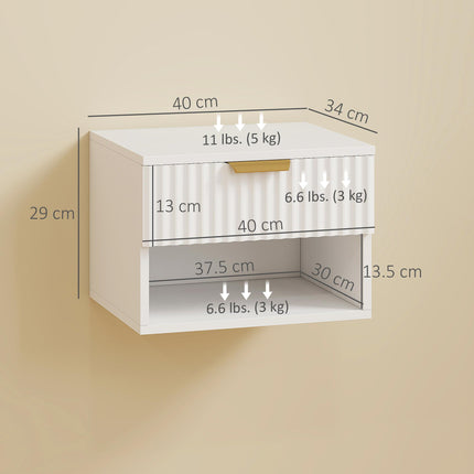 Floating Nightstands Set of 2, Modern Wall Mounted Bedside Tables, White