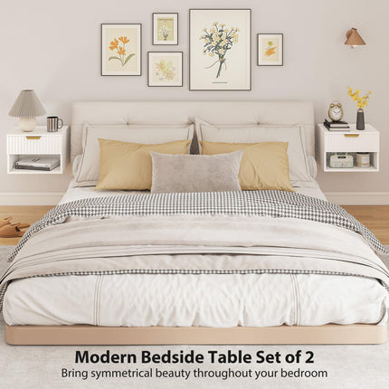 Floating Nightstands Set of 2, Modern Wall Mounted Bedside Tables, White