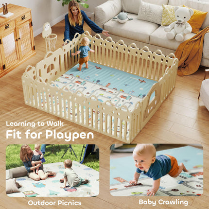 Foldable Baby Plat Mat Double Sided, Kids Floor Mat for Crawling, 200L x 150W cm, Car track and Owl Theme