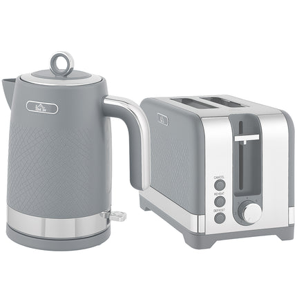 Sleek Textured Kettle and Toaster Set - Grey