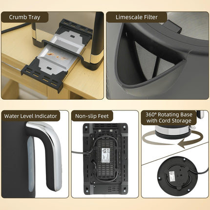 Sleek Textured Kettle and Toaster Set - Black