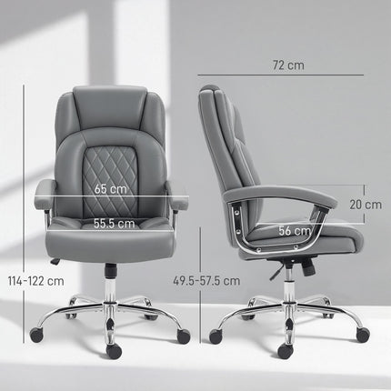 Big and Tall Office Chair 180kg with Spring Cushion, PU Leather - Grey