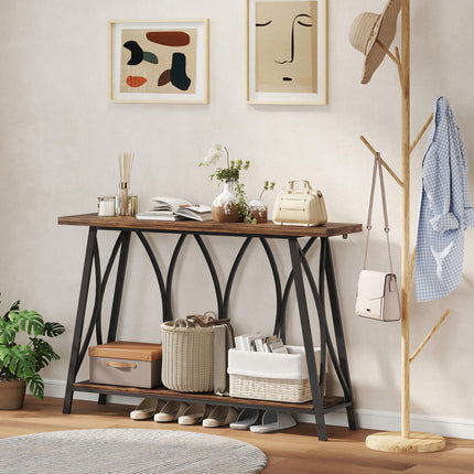 Narrow Console Table, Industrial 2-Tier Sofa Table with Metal Frame for Entryway, Living Room, 120x30x80cm, Rustic Brown