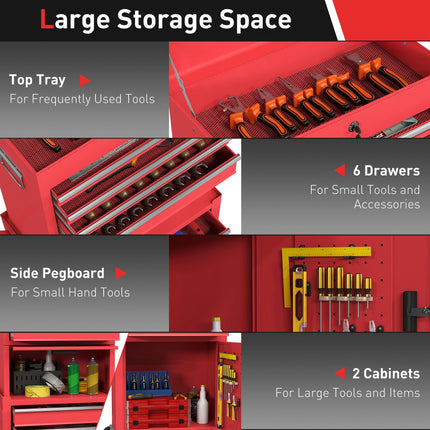 HOMCOM Three-Part Steel Locking Tool Chest - Red