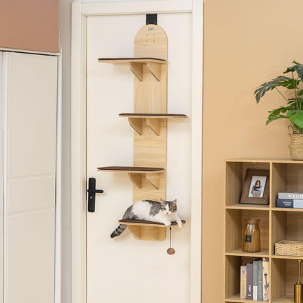 4-Level Door Mounted Cat Tree with Washable Plush Mats, Toy Balls, Door Hanging Cat Shelf for Indoor Cats