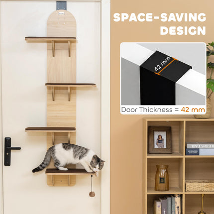 4-Level Door Mounted Cat Tree with Washable Plush Mats, Toy Balls, Door Hanging Cat Shelf for Indoor Cats