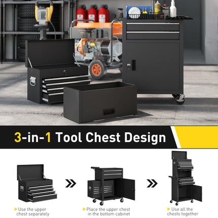 Three-Part Steel Locking Tool Chest - Black