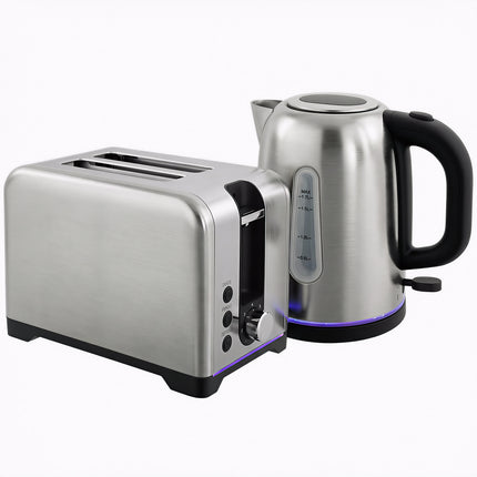 Simple Polished Toaster and Kettle Set - Silver Tone
