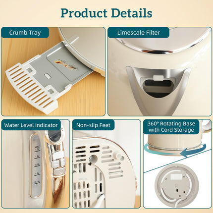 HOMCOM Polished Retro 40-100°C Kettle and Toaster Set - Cream