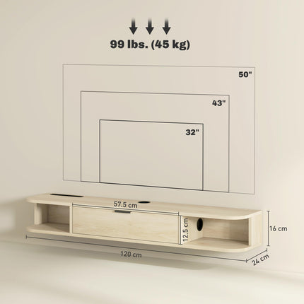 120 cm Floating TV Unit for TVs up to 50 Inch - Natural