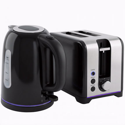 Simple Polished Toaster and Kettle Set - Black