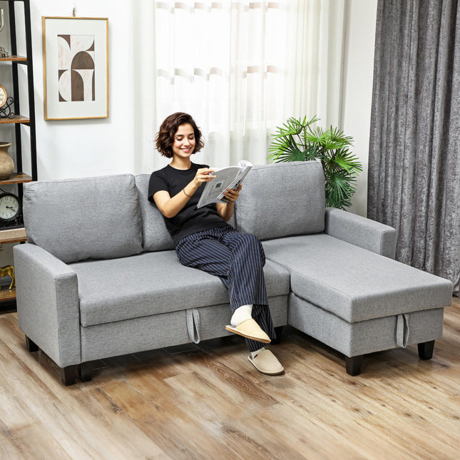 Three-Seater Storage Sofa Bed - Grey