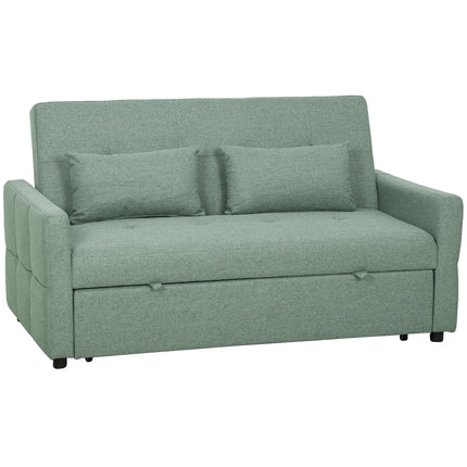 Three-Way 2 Seater Sofa Bed with Three-position back and Two Soft Pillows - Gree