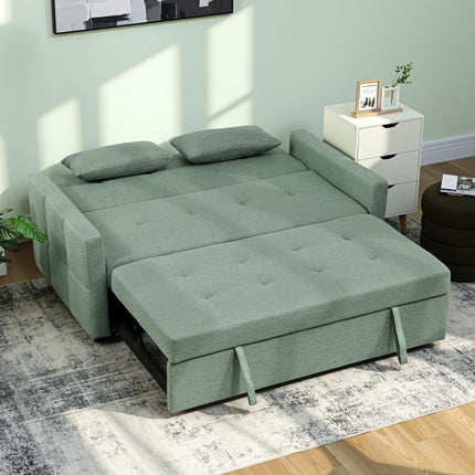 Three-Way 2 Seater Sofa Bed with Three-position back and Two Soft Pillows - Gree
