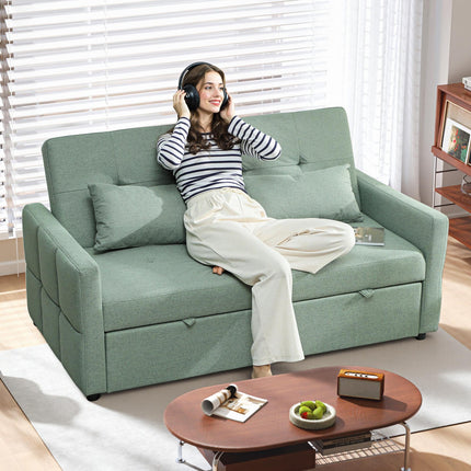 Three-Way 2 Seater Sofa Bed with Three-position back and Two Soft Pillows - Gree