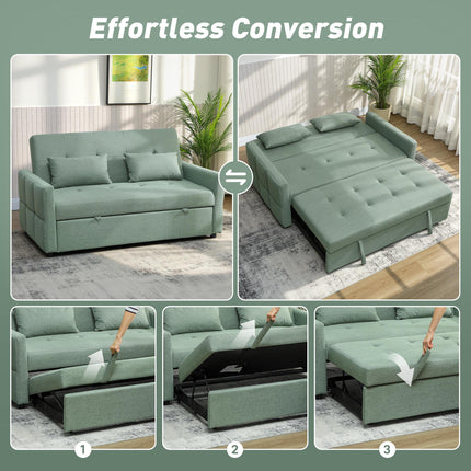 Three-Way 2 Seater Sofa Bed with Three-position back and Two Soft Pillows - Gree