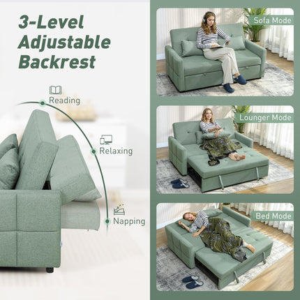 Three-Way 2 Seater Sofa Bed with Three-position back and Two Soft Pillows - Gree