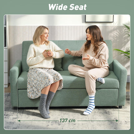 Three-Way 2 Seater Sofa Bed with Three-position back and Two Soft Pillows - Gree